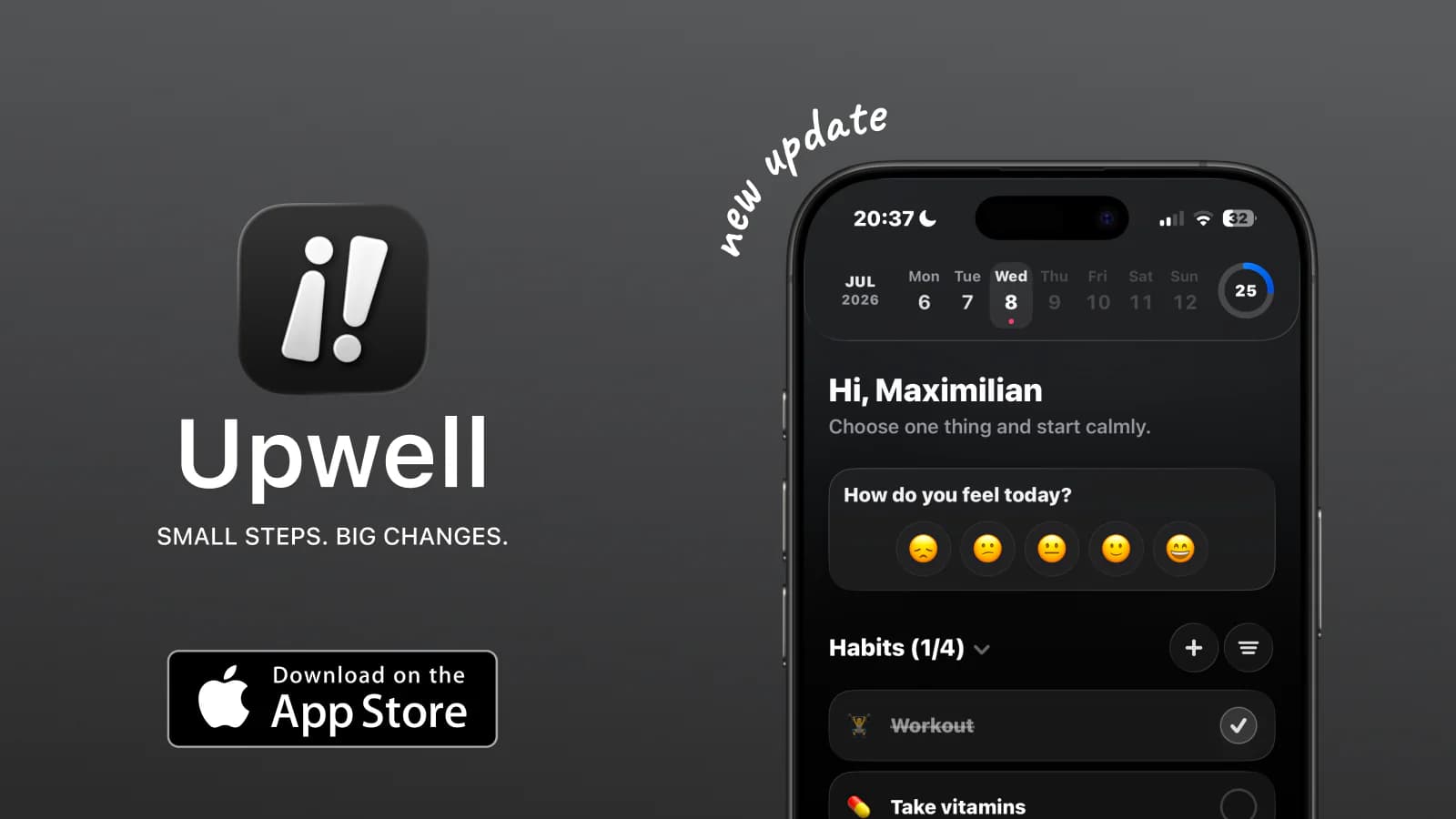 Upwell App mit App-Store-Hinweis und iPhone-Ansicht