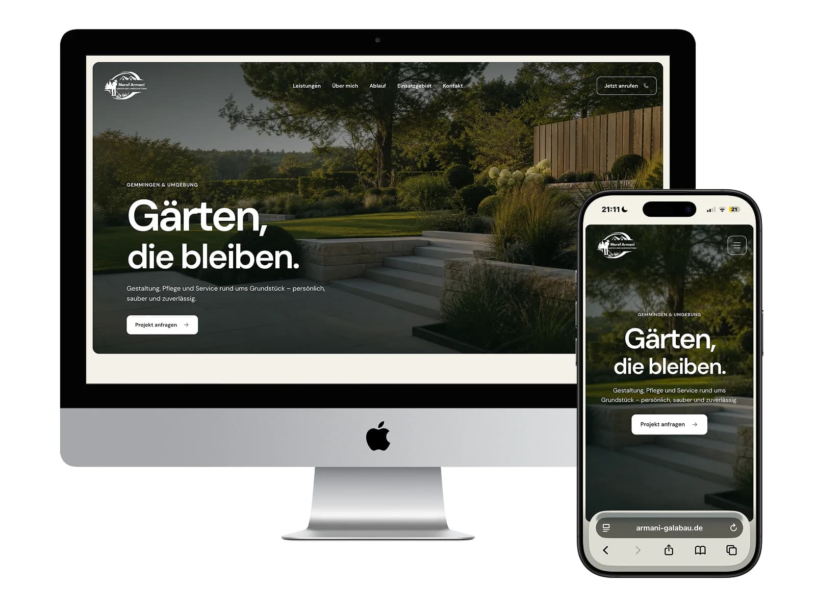 Gartenbau-Website auf Desktop und iPhone