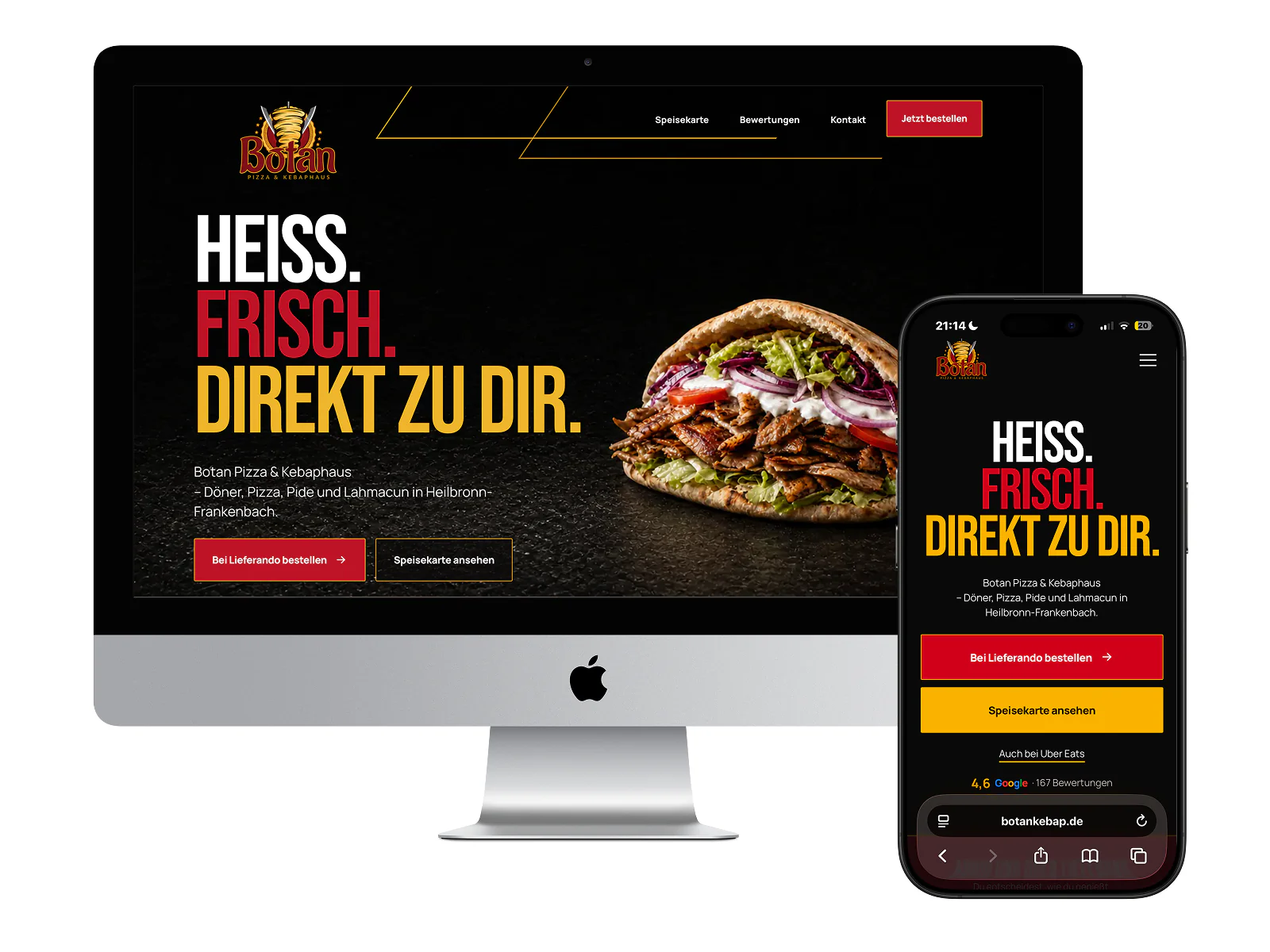 Restaurant-Website auf Desktop und iPhone