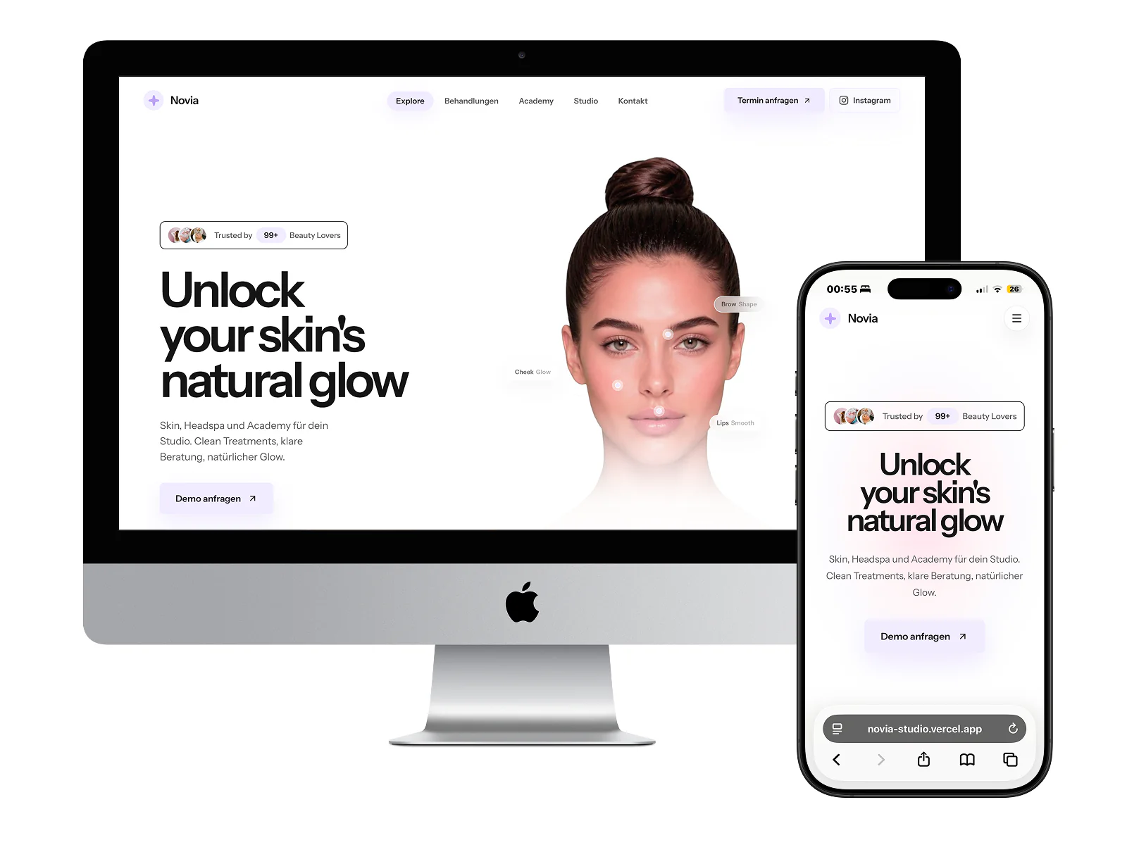 Beauty-Studio-Website auf Desktop und iPhone